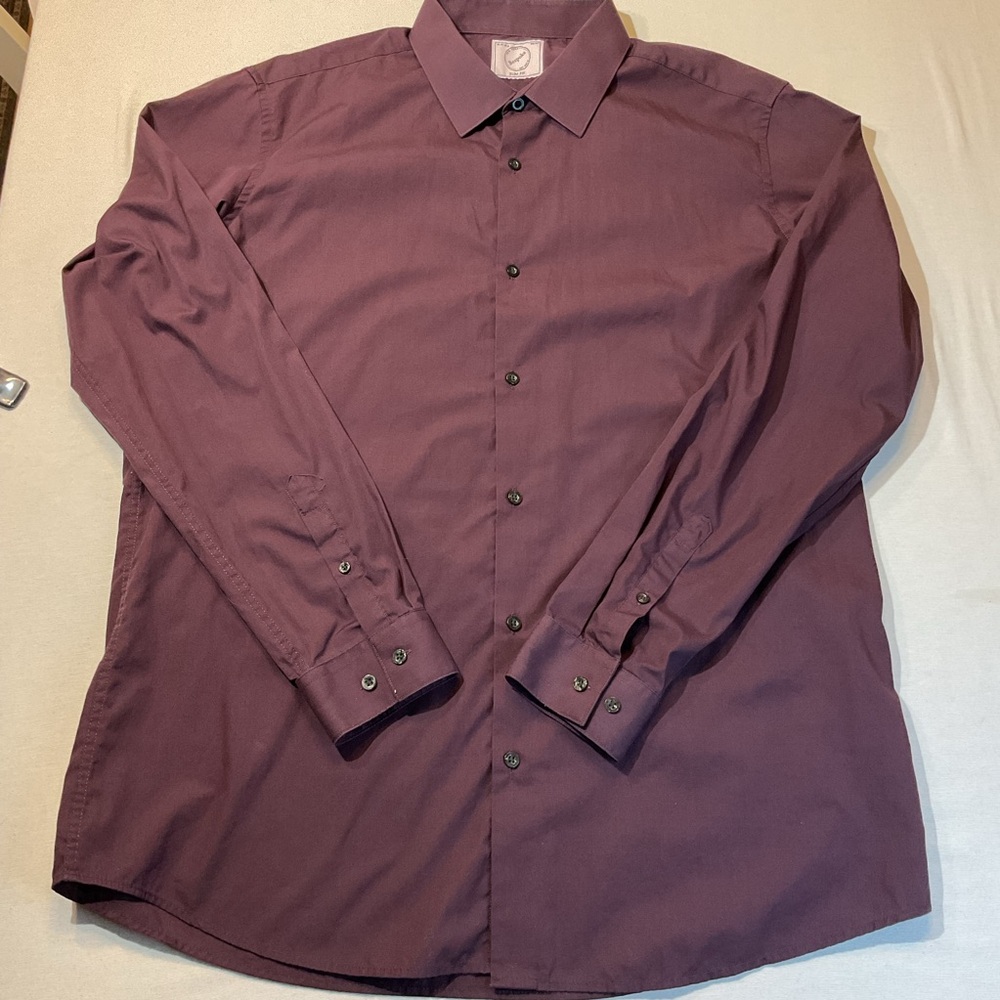 Bespoke Solid Plum Deep Purple long sleeve Button-Up Slim Fit XL 17-17.5 36/37